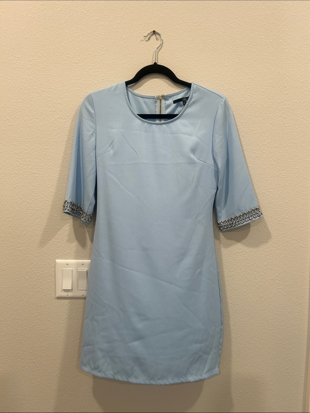 Lulu's Powder Blue Embellished Sleeve Shift Dress